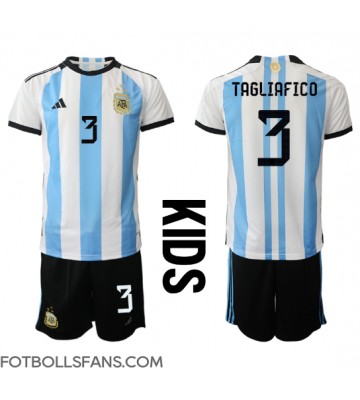Argentina Nicolas Tagliafico #3 Replika Hemmatröja Barn VM 2022 Kortärmad (+ Korta byxor)